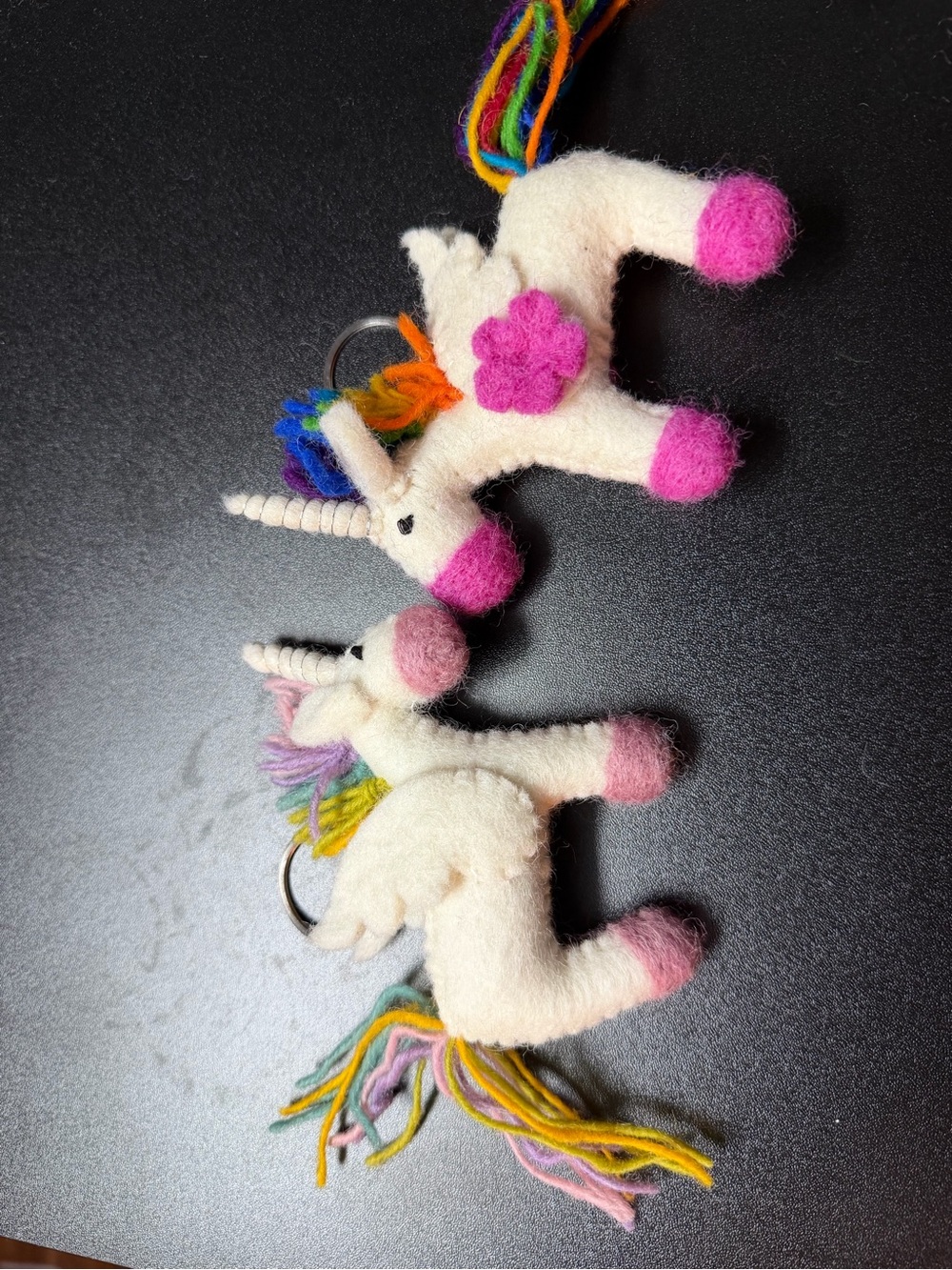 White & Pink Plush Unicorn Keychain with Rainbow Mane
